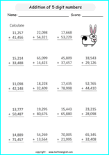 printable math addition large numbers worksheets