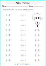 printable math unlike fraction subtraction worksheets for kids in primary and elementary math class 