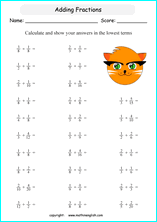 printable math addition unlike fractions worksheets