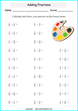 printable math unlike fraction subtraction worksheets for kids in primary and elementary math class 