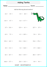 printable math addition of decimals  worksheets