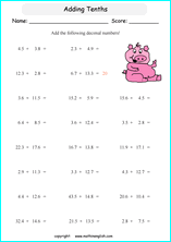 printable adding decimals worksheets for kids in primary and elementary math class 