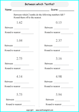 printable math rounding off decimals worksheets for kids in primary and elementary math class 