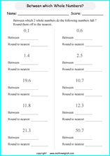 printable rounding off decimals worksheets for kids in primary and elementary math class 