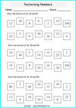 listing multilpes and factors worksheets for grade 1 to 6 