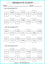 listing multilpes and factors worksheets for grade 1 to 6 