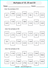 listing multilpes and factors worksheets for grade 1 to 6 