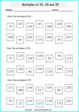 listing multilpes and factors worksheets for grade 1 to 6 