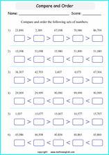 printable math comparing and ordering large numbers worksheets for kids in primary and elementary math class 