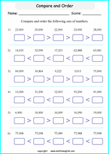 printable math comparing and ordering large numbers worksheets for kids in primary and elementary math class 