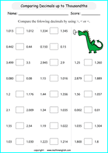 printable comparing and ordering decimals worksheets for kids in primary and elementary math class 