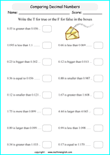 printable comparing and ordering decimals worksheets for kids in primary and elementary math class 