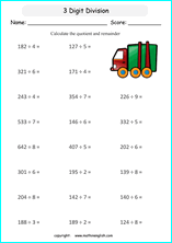 printable math division of 3 digits worksheets for kids in primary and elementary math class 