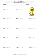 printable math division of 3 digits worksheets for kids in primary and elementary math class 