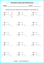 printable math estimation of differences worksheets for kids in primary and elementary math class 