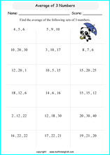 basic average calculations worksheets for grade 1 to 6 