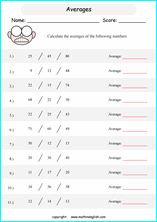 basic average calculations worksheets for grade 1 to 6 