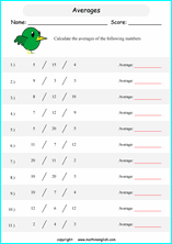 basic average calculations worksheets for grade 1 to 6 