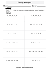 basic average calculations worksheets for grade 1 to 6 
