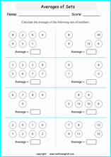 basic average calculations worksheets for grade 1 to 6 