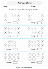 basic average calculations worksheets for grade 1 to 6 