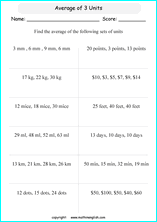 average of practical units calculations worksheets for grade 1 to 6 