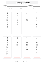 basic average calculations worksheets for grade 1 to 6 