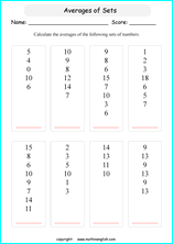 basic average calculations worksheets for grade 1 to 6 