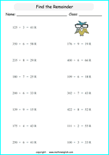 printable math division of 3 digits worksheets for kids in primary and elementary math class 