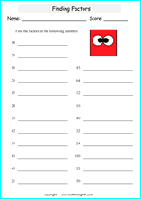 Free printable factor, multiples, factorization, prime numbers