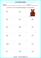 listing multilpes and factors worksheets for grade 1 to 6 