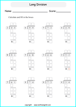 printable long and tail division worksheets and exercises for grade 4 and 5 math students