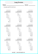 printable math division of 3 digits worksheets for kids in primary and elementary math class 