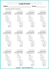 printable math division of 3 digits worksheets for kids in primary and elementary math class 