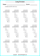 printable math division of 3 digits worksheets for kids in primary and elementary math class 