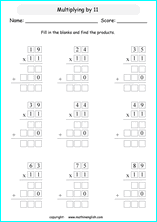 printable math multiplication 2 digits by 2 digit worksheets for kids in primary and elementary math class 