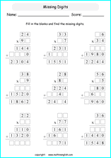 printable math multiplication missing numbers worksheets for kids in primary and elementary math class 