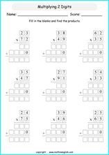 printable math multiplication 2 digits by 2 digit worksheets for kids in primary and elementary math class 