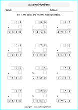 printable math multiplication missing numbers worksheets for kids in primary and elementary math class 