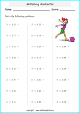 printable math multiplication of decimals worksheets for kids in primary and elementary math class 