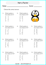 Free Printable Factor Multiples Factorization Prime Numbers