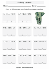 printable math comparing and ordering decimals worksheets for kids in primary and elementary math class 