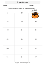 listing multilpes and factors worksheets for grade 1 to 6 