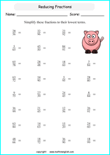 printable reducing and simplifying fractions worksheets for kids in primary and elementary math class 