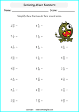 printable reducing and simplifying fractions worksheets for kids in primary and elementary math class 