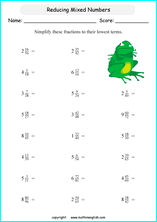 printable reducing and simplifying fractions worksheets for kids in primary and elementary math class 