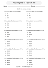 printable math rounding off the nearest 100 worksheets for kids in primary and elementary math class 