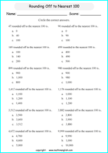 printable math rounding off the nearest 100 worksheets for kids in primary and elementary math class 