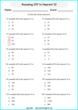 printable math rounding off the nearest 10 worksheets for kids in primary and elementary math class 