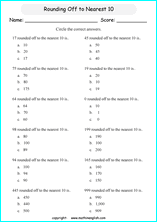 printable math rounding off the nearest 10 worksheets for kids in primary and elementary math class 